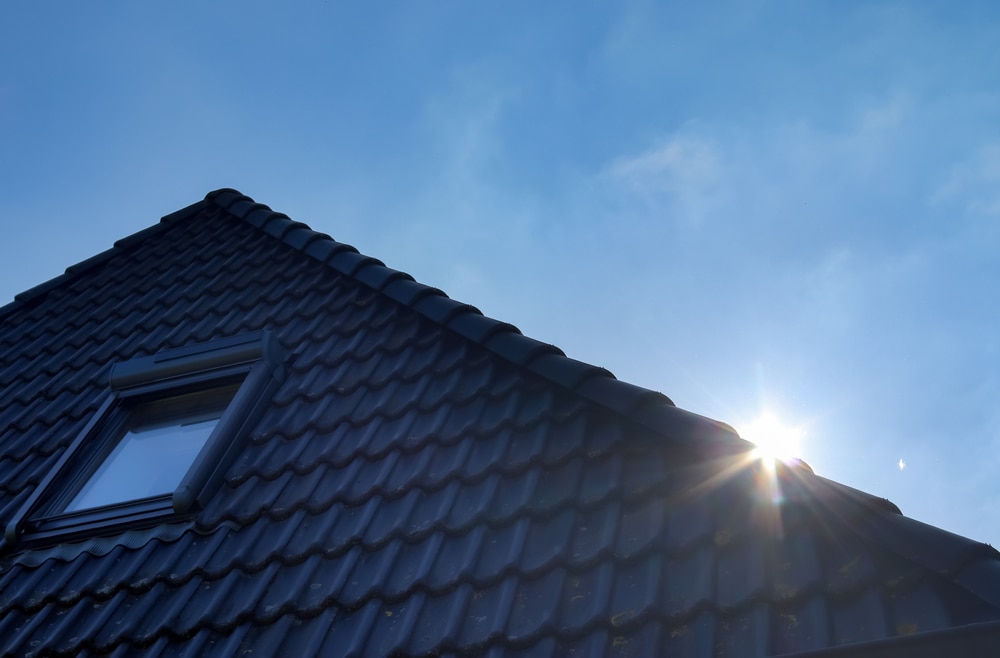 Roof Window In Velux Style With Black Roof Tiles